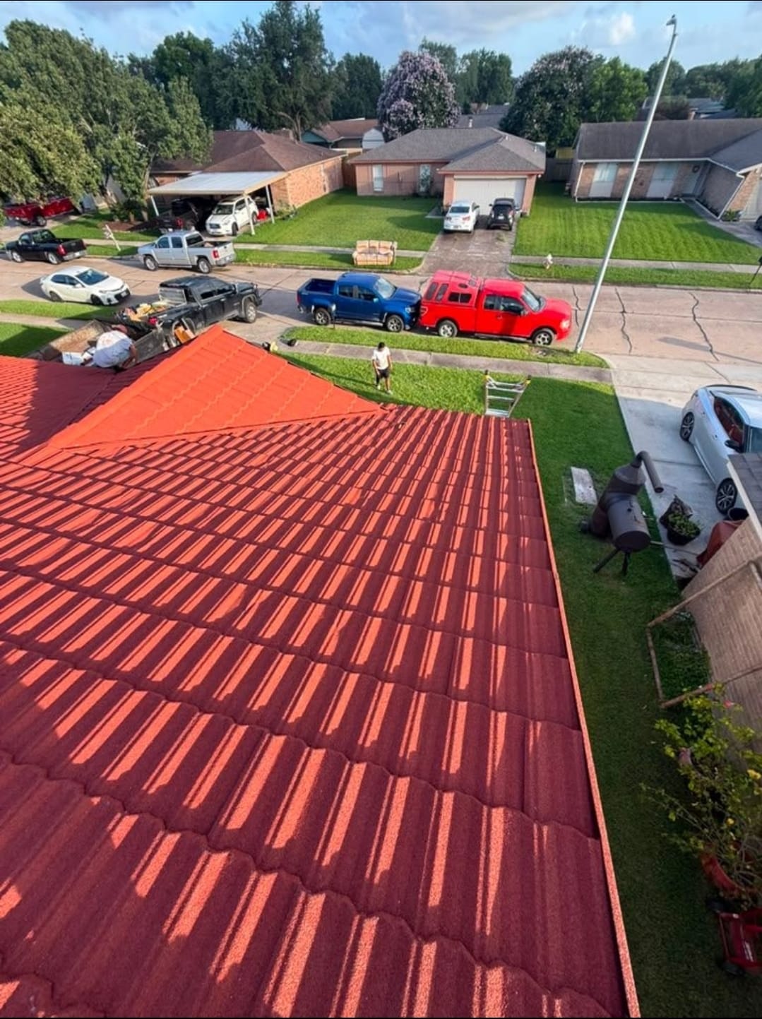 Stone-Coated Red Metal Tile Roofing