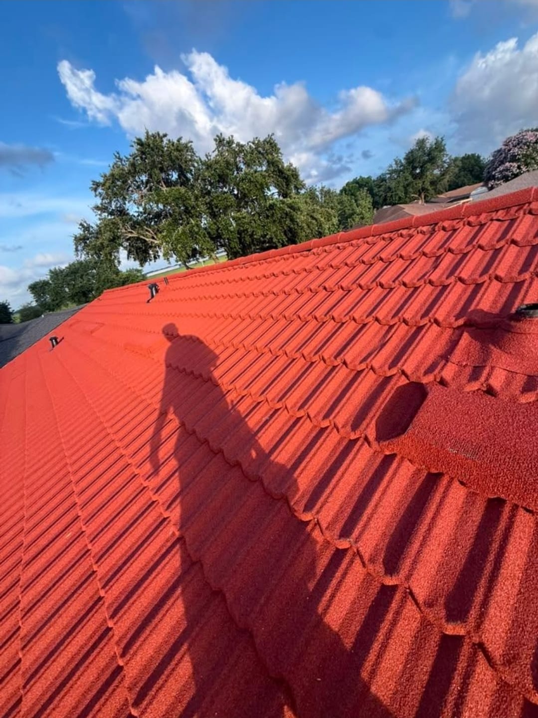Red Stone-Coated Metal Tile Installation